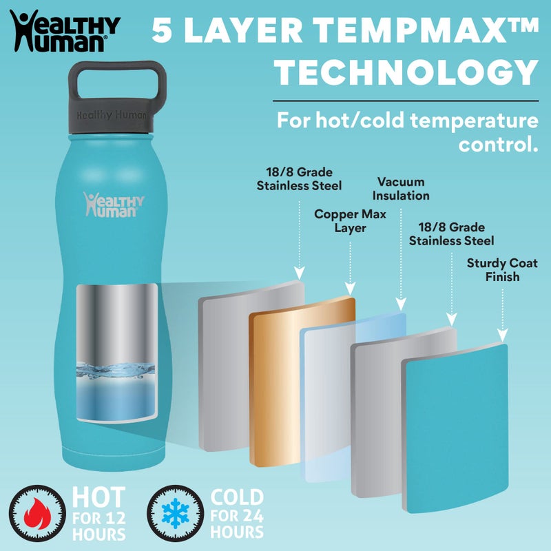 Healthy Human Stainless Steel Curve Water Bottle | 100% BPA Free Thermos for Kids & Adults | Vacuum Insulated Water Bottles | Metal Bottles with Leak Proof Lid (21 oz/ 621 ML, Glacier) - Image 3